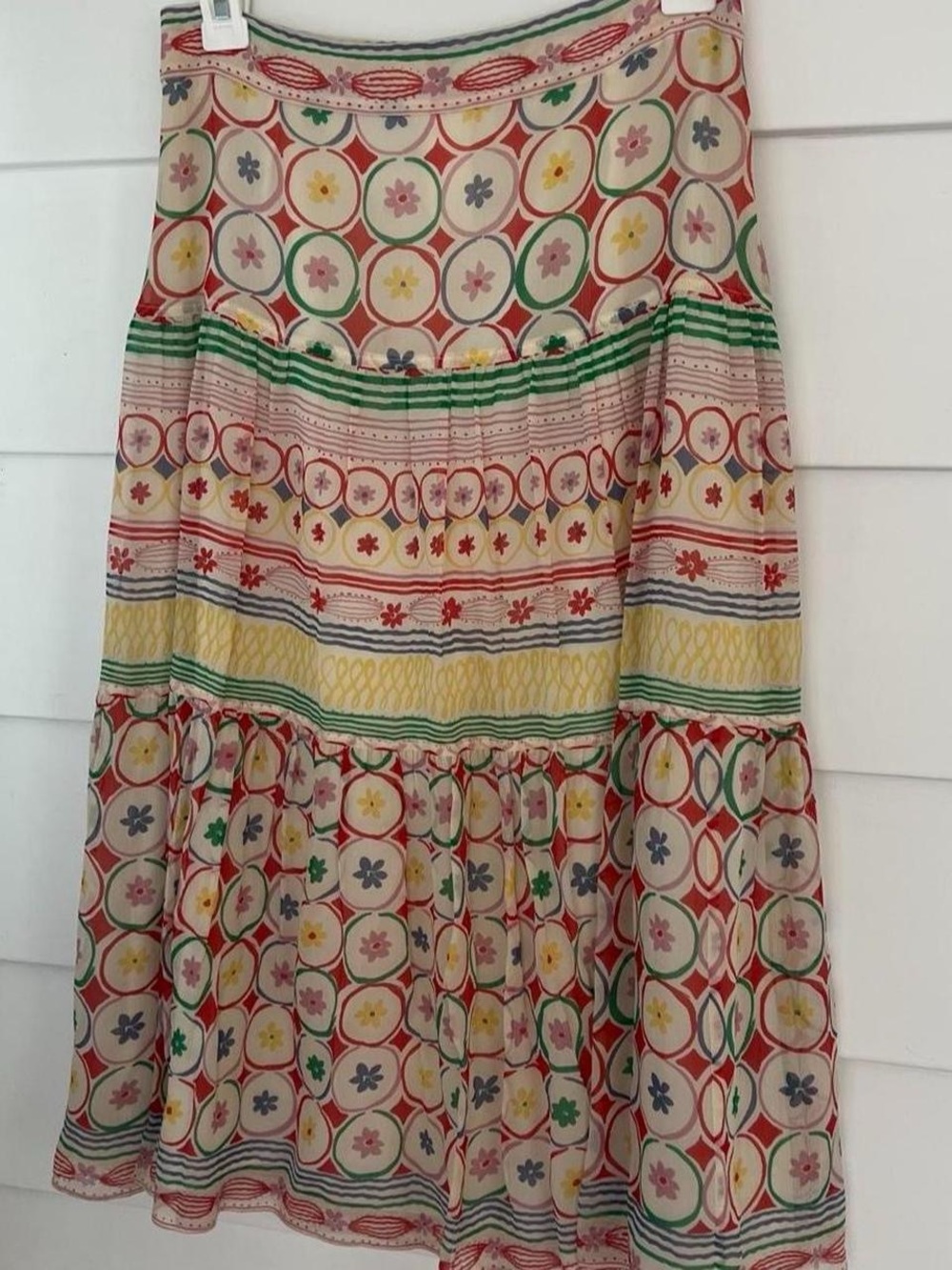 Vintage Floral Multicolor Tiered Midi Skirt Cacharel Brand